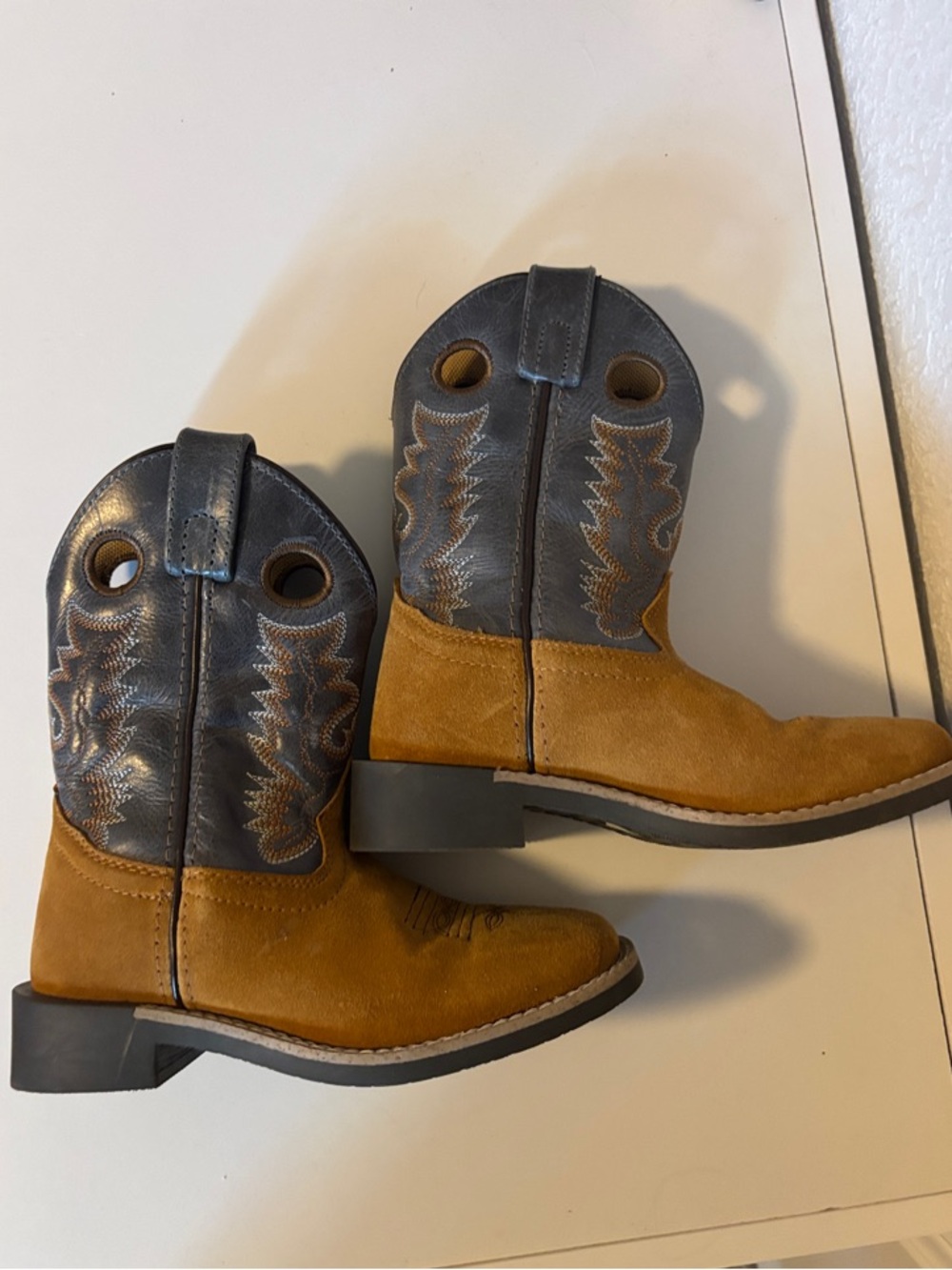 Kids Two-Tone Tan and Gray Pull-On Cowboy Boots